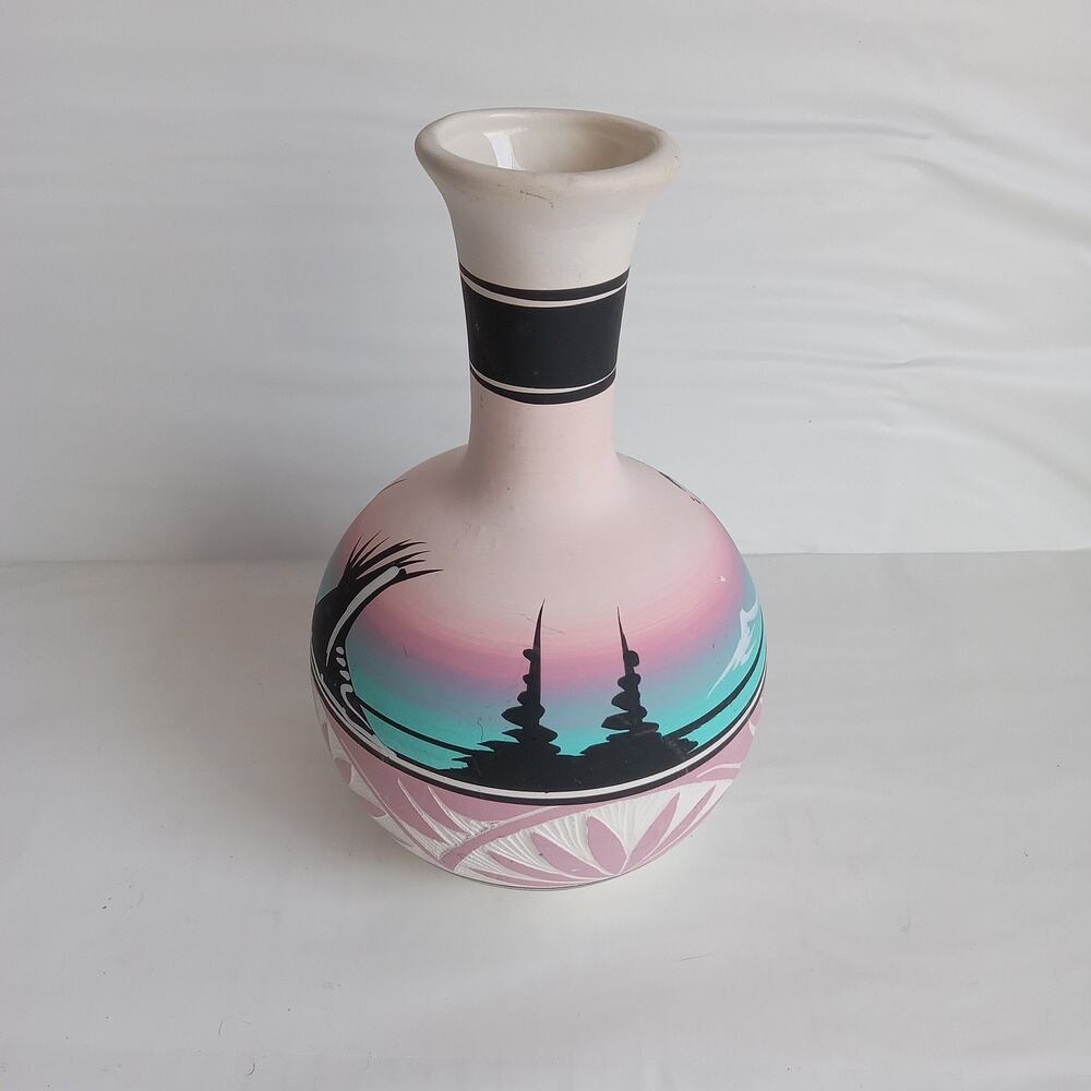 Vase Native Navajo Hand Painted Pink Colors